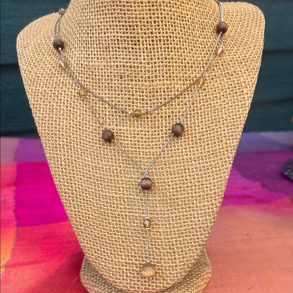 3 strand Brown and Amber color glass Beaded Necklace